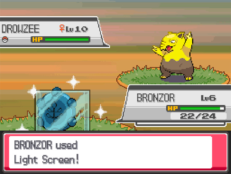 A Bronzor using Light Screen in a battle / Pokemon HGSS