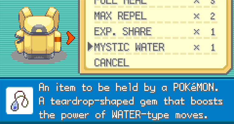 The Mystic Water’s description in Pokémon FireRed and LeafGreen / Pokémon FireRed and LeafGreen