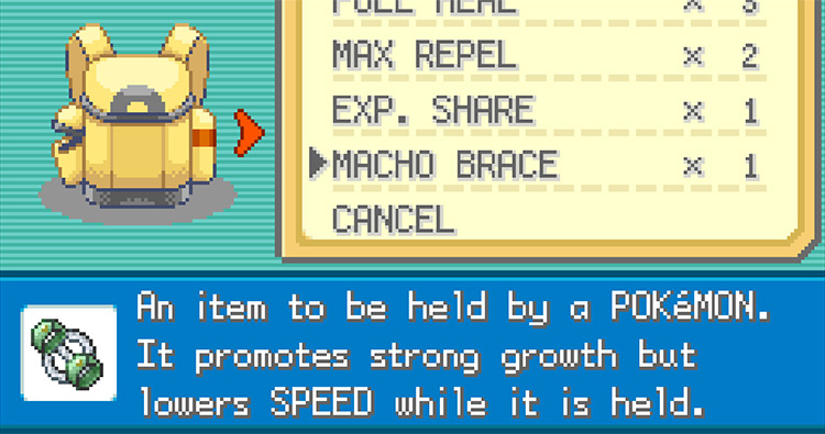 The Macho Brace’s Description in Pokémon FireRed and LeafGreen / Pokémon FireRed and LeafGreen