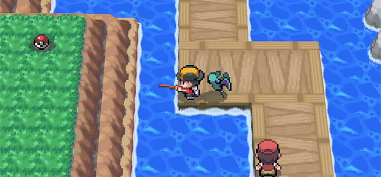 Fishing on the pier on Route 32 in HeartGold