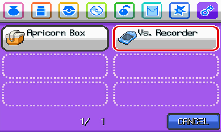 Once found, the Vs. Recorder is accessible in the Key Items Pocket. / Pokemon HGSS