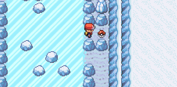 Slide down and then right to stop right in front of the Never-Melt Ice (in the Poké Ball) / Pokémon FireRed and LeafGreen