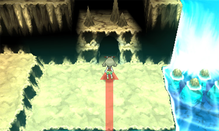The cave entrance above the waterfalls / Pokémon Omega Ruby and Alpha Sapphire