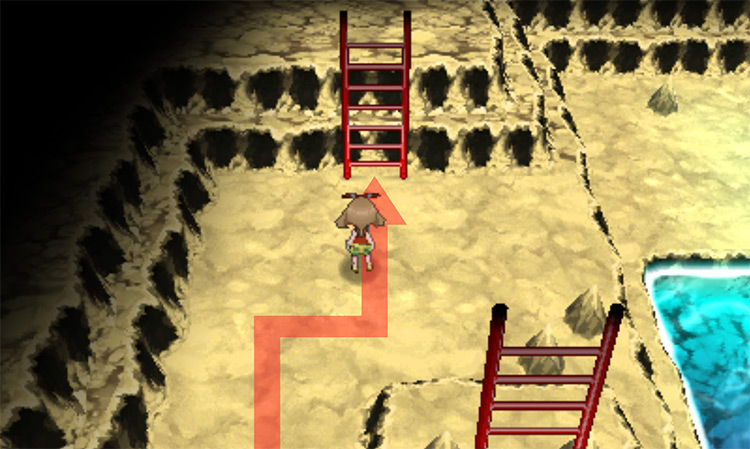 The ladder that leads to the highest floor in Meteor Falls / Pokémon Omega Ruby and Alpha Sapphire