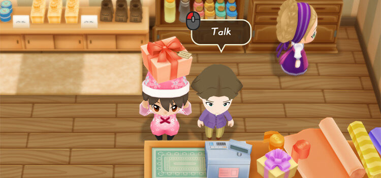 Giving a gift to Jeff in Story of Seasons: FoMT