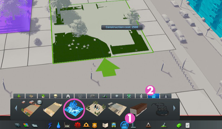 The flower plaza in the build menu. / Cities: Skylines