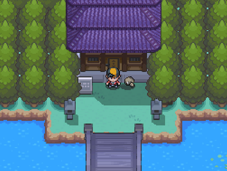 Sprout Tower pictured next to a bridge / Pokémon HGSS