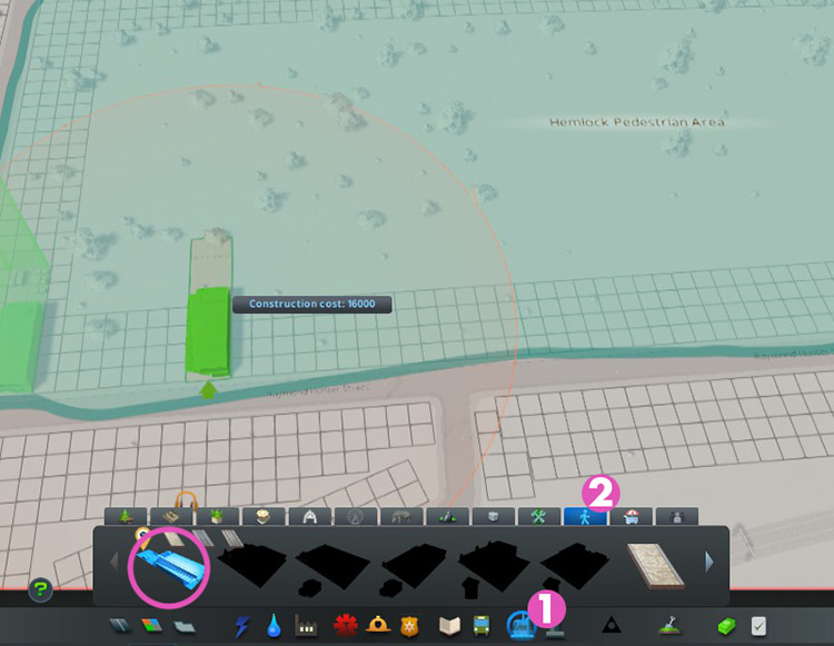 Building a small pedestrian area service point. / Cities: Skylines