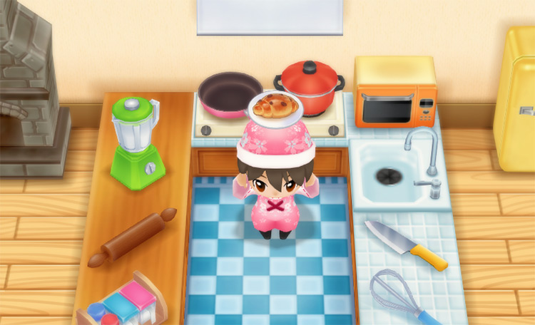 The farmer cooks Raisin Bread in the kitchen. / Story of Seasons: Friends of Mineral Town