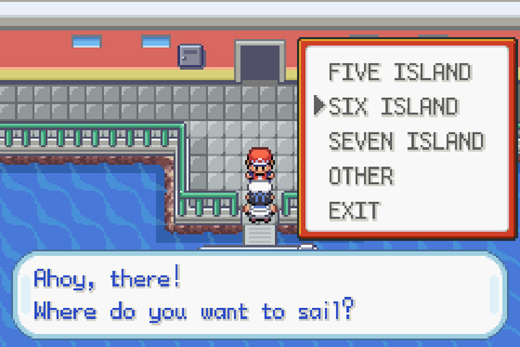 Talking to the sailor to travel to Six Island / Pokémon FireRed and LeafGreen