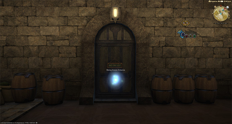 The Rising Stones’ entrance inside the Seventh Heaven Bar / Final Fantasy XIV