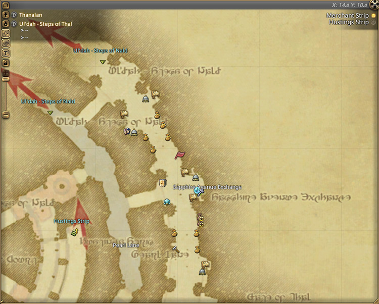 Briarden’s map location in Ul’dah - Steps of Thal / Final Fantasy XIV