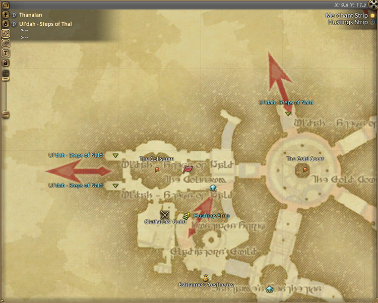 Dour Meadow’s map location in Ul’dah - Steps of Thal / Final Fantasy XIV
