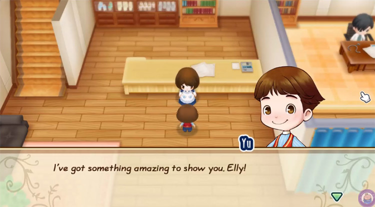 Yu talks to Elly in the Clinic during a random event. Source / Story of Seasons: Friends of Mineral Town