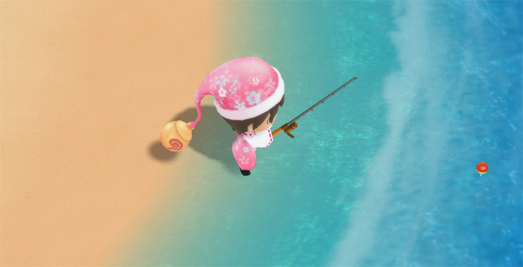 The farmer fishes at the Beach. / Story of Seasons: Friends of Mineral Town