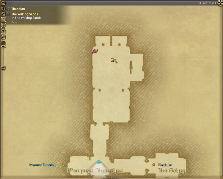 Urianger’s map location in The Waking Sands / Final Fantasy XIV