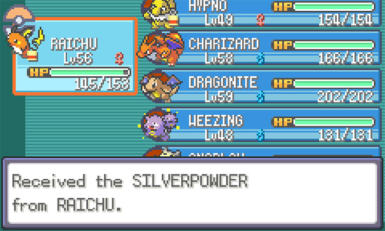Taking the Silver Powder from Raichu after stealing it from a Wild Venomoth / Pokemon FRLG