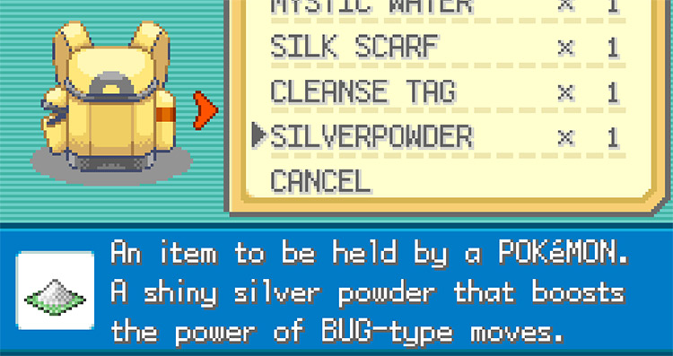 The Silver Powder’s description in Pokémon FireRed and LeafGreen / Pokemon FRLG