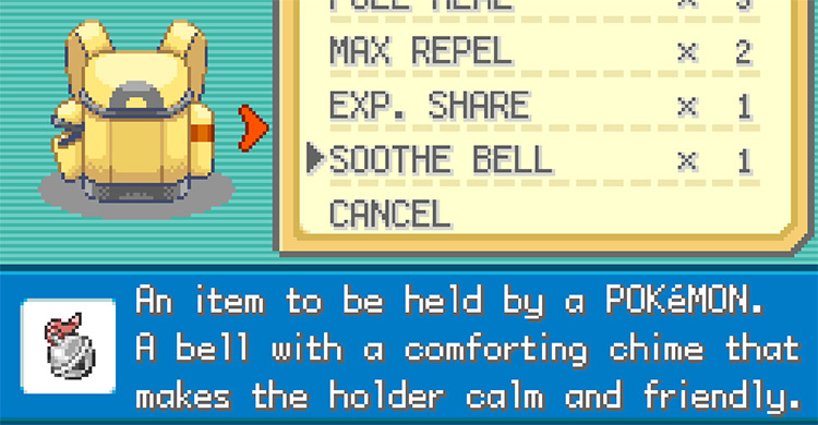 The Soothe Bell’s description / Pokemon FRLG