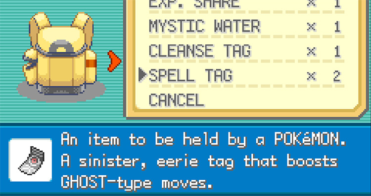 The Spell Tag’s description / Pokemon FRLG
