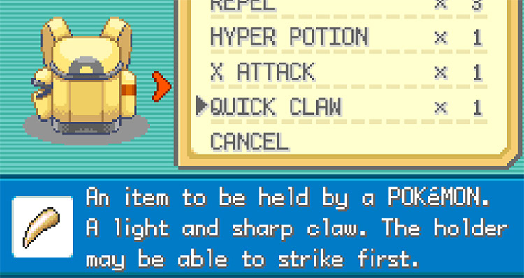 The Quick Claw’s description / Pokemon FRLG