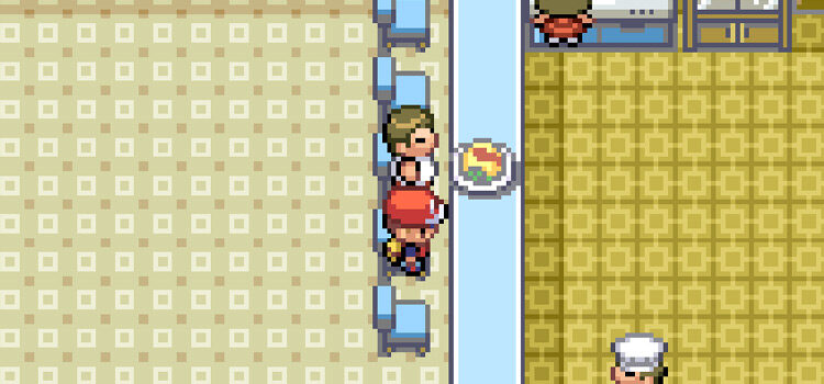 Sitting in the Celadon City Restaurant Cafe in FireRed