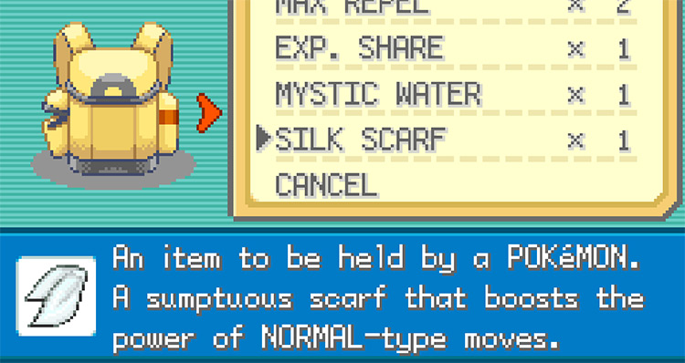 Pokémon FireRed and LeafGreen’s description of the Silk Scarf / Pokemon FRLG