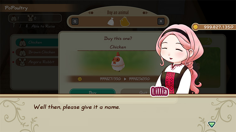 The farmer buys a chicken from Lillia. / Story of Seasons: Friends of Mineral Town