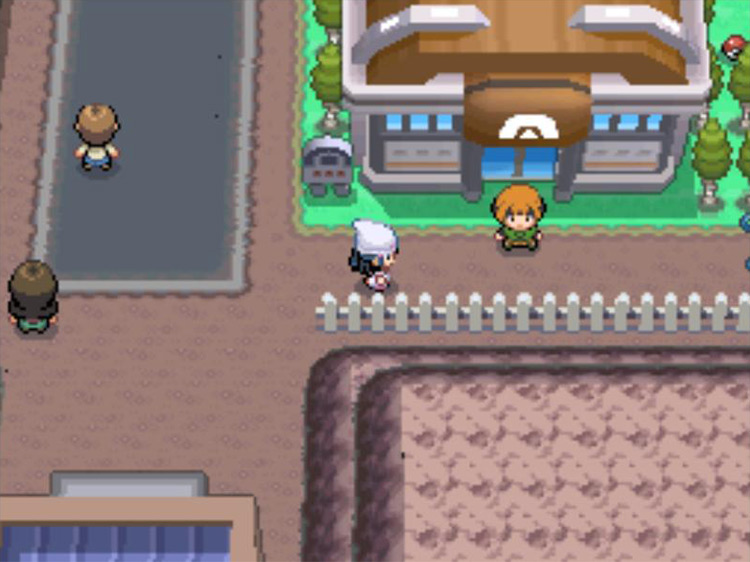 Leader Gardenia standing in front of Eterna Gym. / Pokémon Platinum
