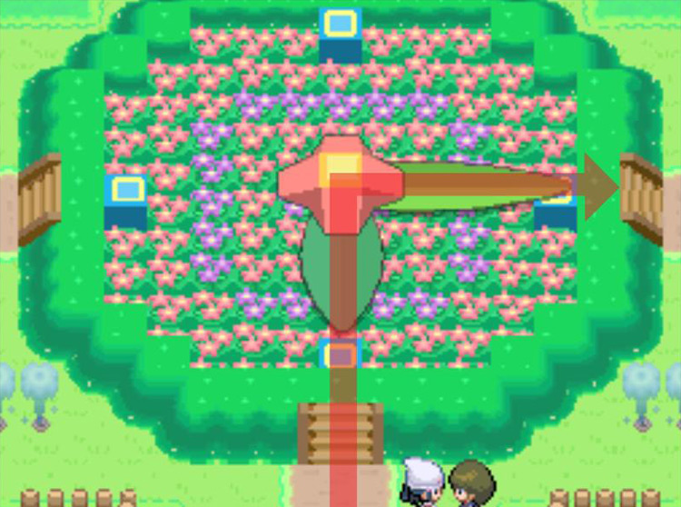The floral clock after beating Lass Caroline. / Pokémon Platinum