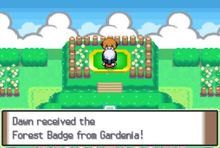 Gardenia awarding you your second Gym Badge. / Pokémon Platinum