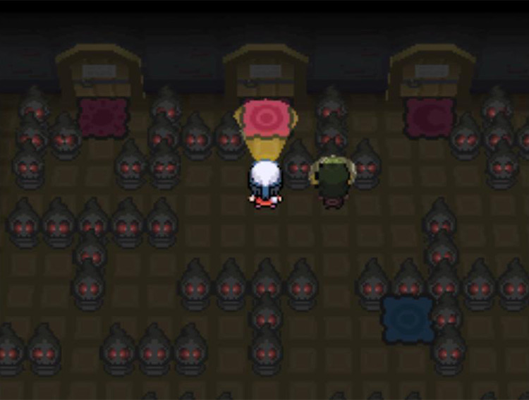 Room 2; shining a light on the red tile that matches the blue. / Pokémon Platinum