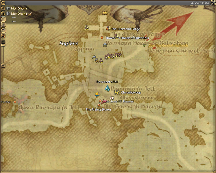 Bloezoeng’s map location in Mor Dhona / Final Fantasy XIV