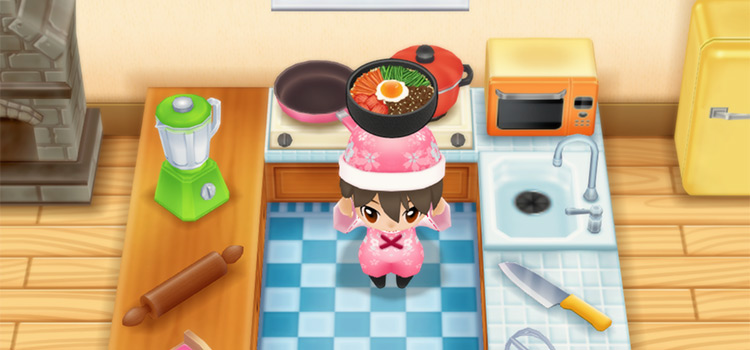 Holding up a bowl of Bibimbap in SoS:FoMT