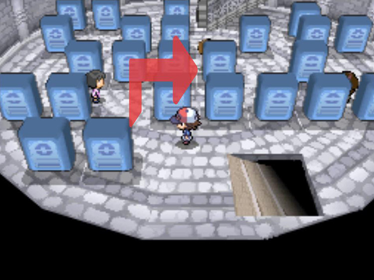 Head North across the room to reach the third row of gravestones / Pokémon BW