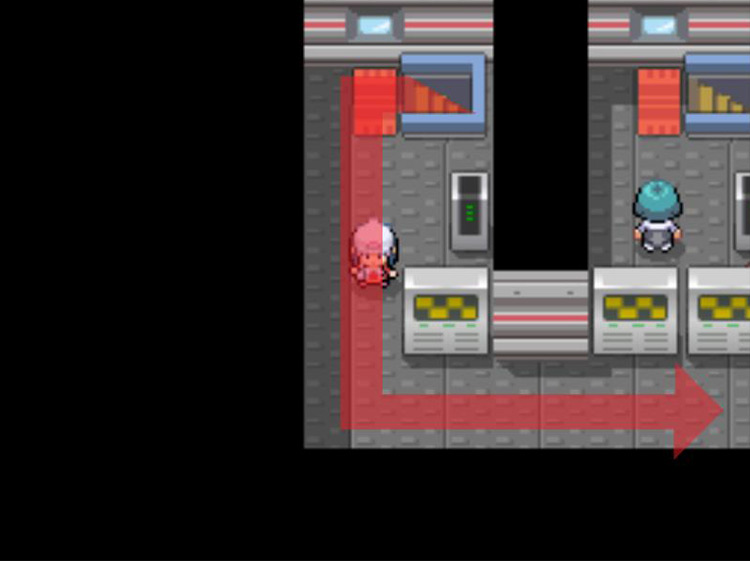 Traveling down the hallway on floor three. / Pokémon Platinum