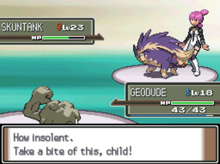 Commander Jupiter with her Skuntank. / Pokémon Platinum