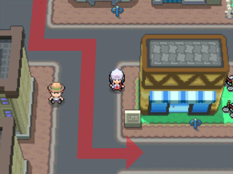 Approaching Rad Rickshaw’s Cycle Shop. / Pokémon Platinum