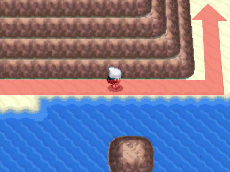 The narrow sandbar on Route 213. / Pokémon Platinum