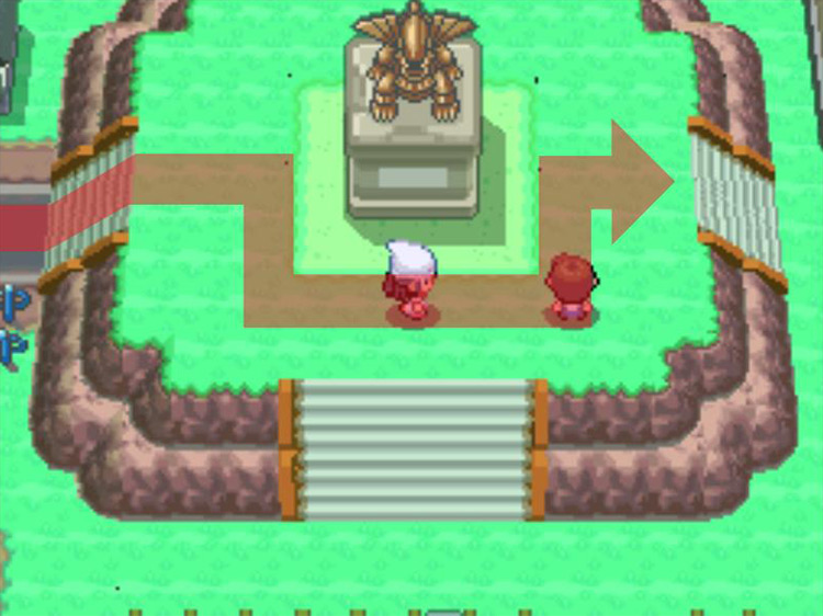 Eterna City’s statue. / Pokémon Platinum