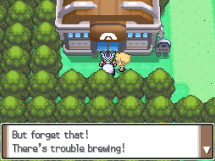 Commotion after the battle with Leader Wake. / Pokémon Platinum