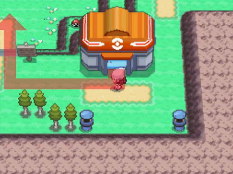 Descending the stairs leading to the Celestic Ruins. / Pokémon Platinum