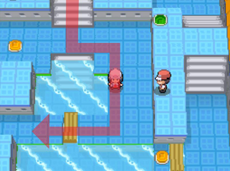 Crossing the raft to the south. / Pokémon Platinum