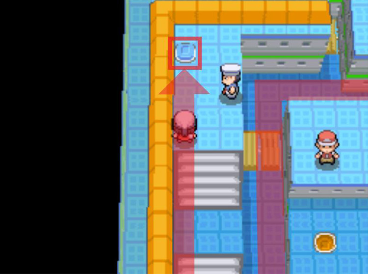 Hit Switch 6 (blue) to fill the water level to the top. / Pokémon Platinum