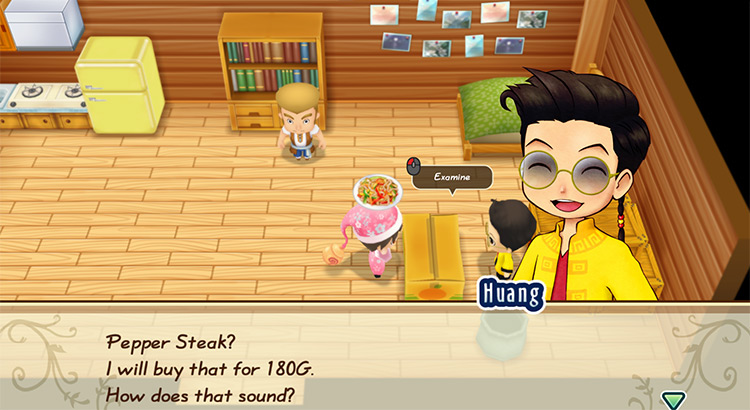 Huang offers to buy Pepper Steak from the farmer. / Story of Seasons: Friends of Mineral Town
