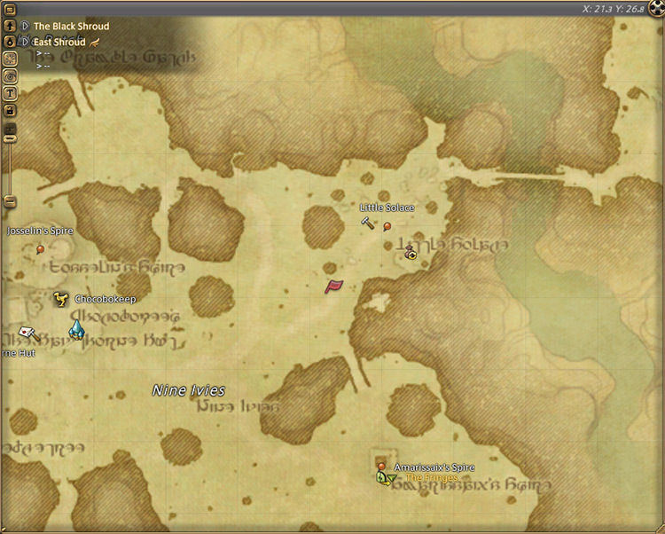 Frixio’s map location in East Shroud / Final Fantasy XIV