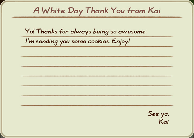 The farmer receives Chocolate Cookies from Kai in the mail. / Story of Seasons: Friends of Mineral Town