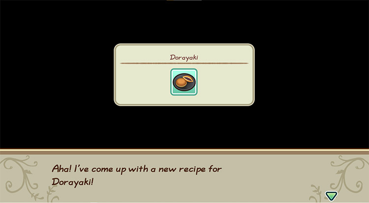 The farmer gets inspired to cook Dorayaki while in the kitchen. / Story of Seasons: Friends of Mineral Town