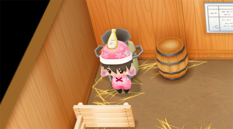 The farmer makes Mayonnaise using the Mayonnaise Machine. / Story of Seasons: Friends of Mineral Town