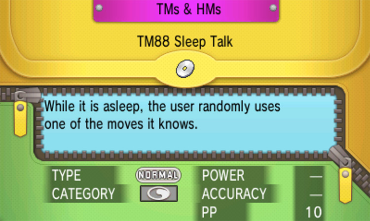 In-game details for TM88 Sleep Talk / Pokémon Omega Ruby and Alpha Sapphire